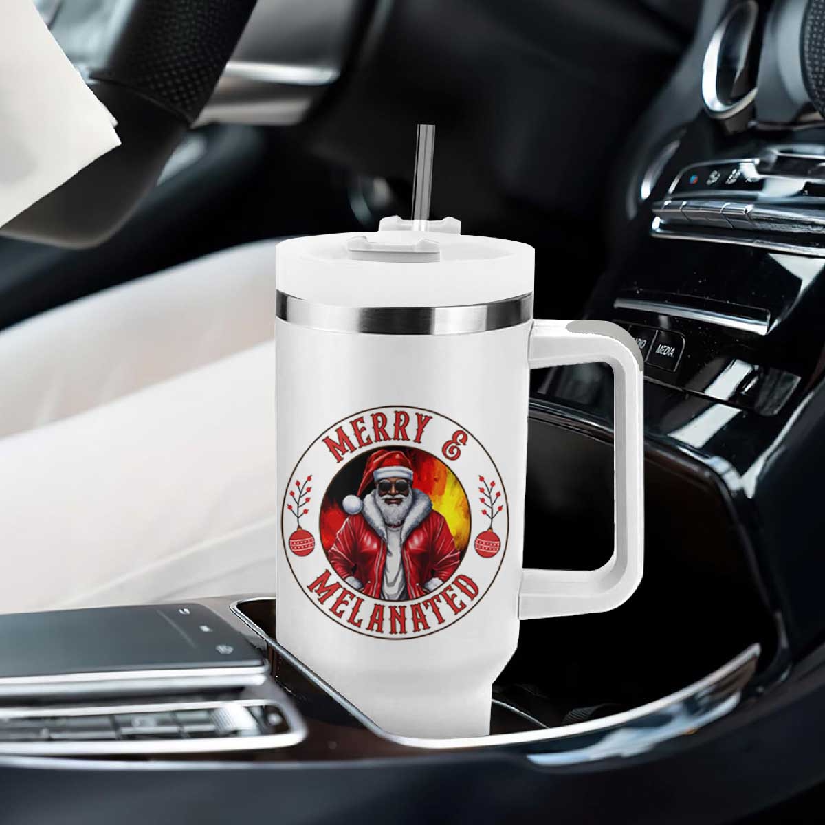 Black Santa Merry And Melanated Tumbler With Handle Christmas Holiday Gift TS12 Print Your Wear