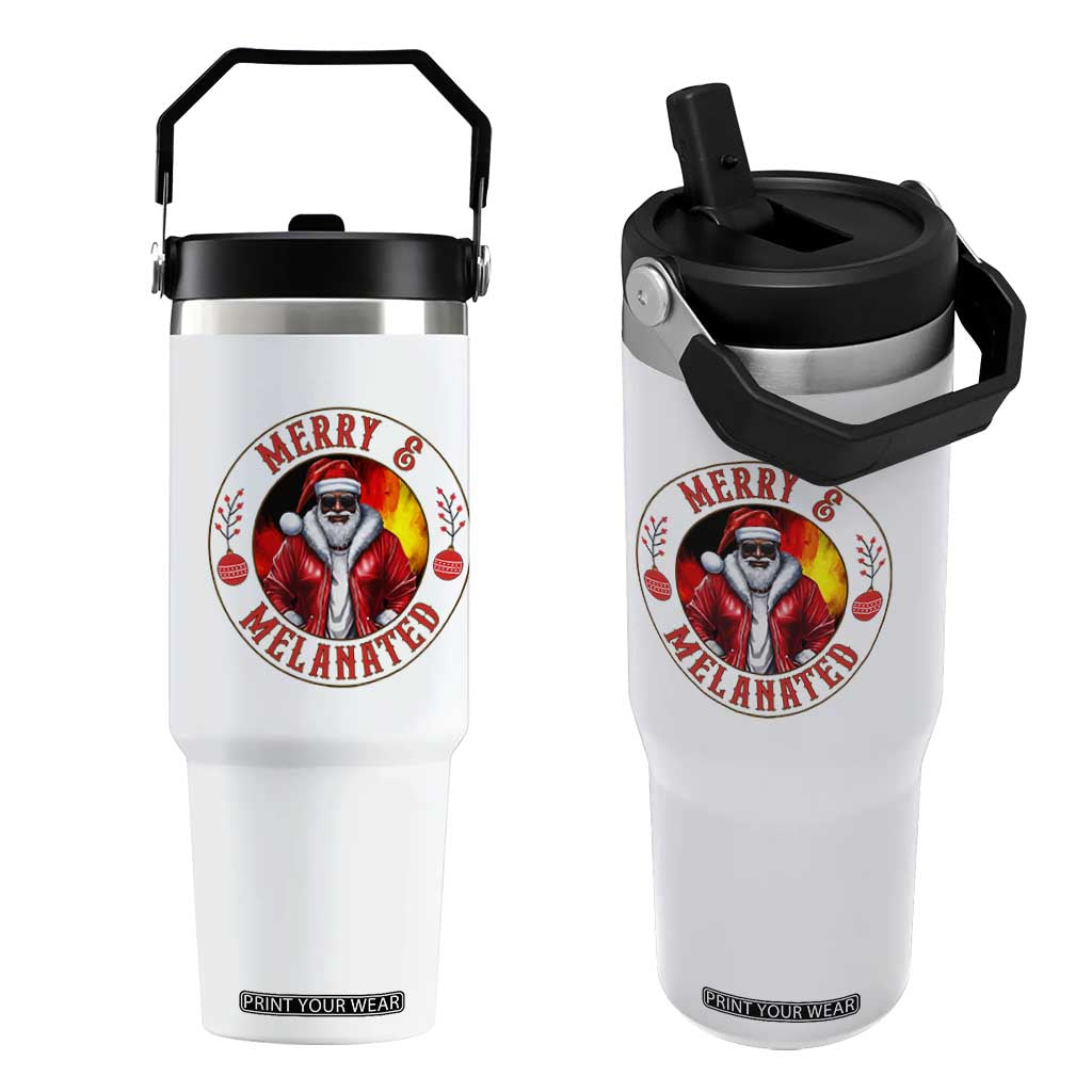 Black Santa Merry And Melanated Flip Straw Tumbler Christmas Holiday Gift TS12 One Size: 30 oz White Print Your Wear