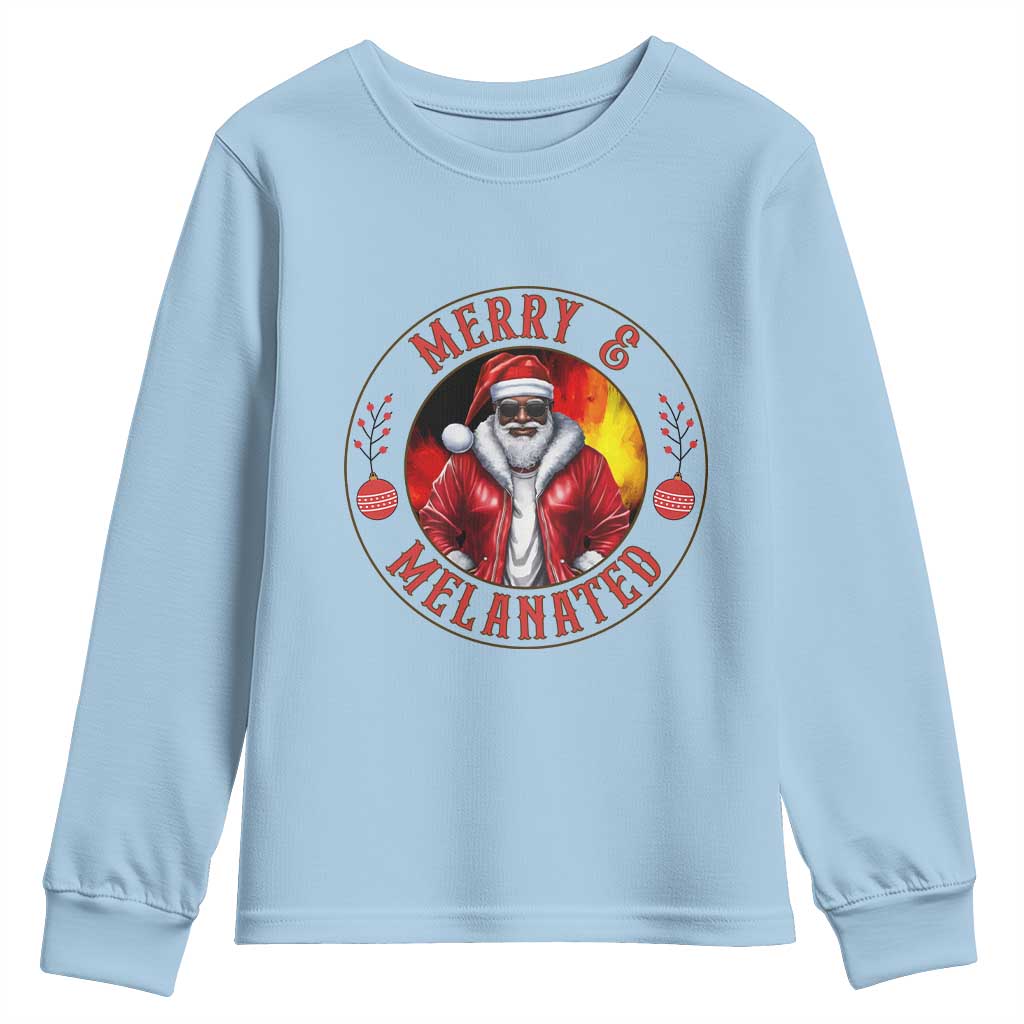 Black Santa Merry And Melanated Youth Sweatshirt Christmas Holiday Gift TS12 Light Blue Print Your Wear