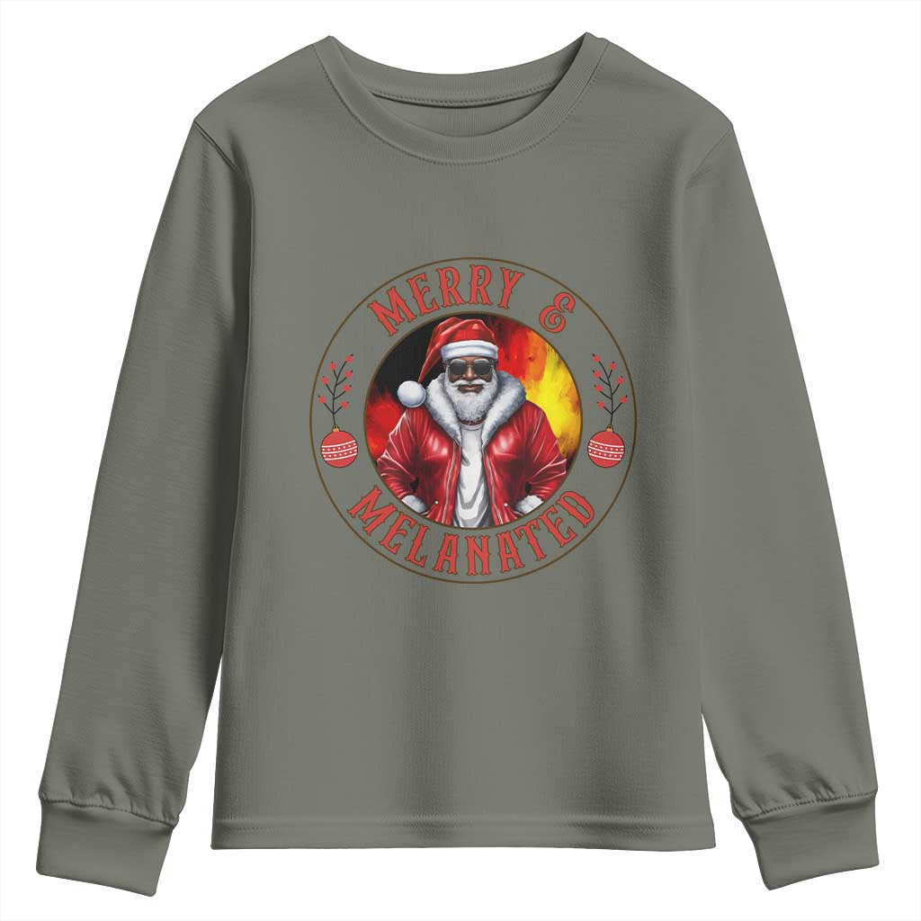 Black Santa Merry And Melanated Youth Sweatshirt Christmas Holiday Gift TS12 Military Green Print Your Wear