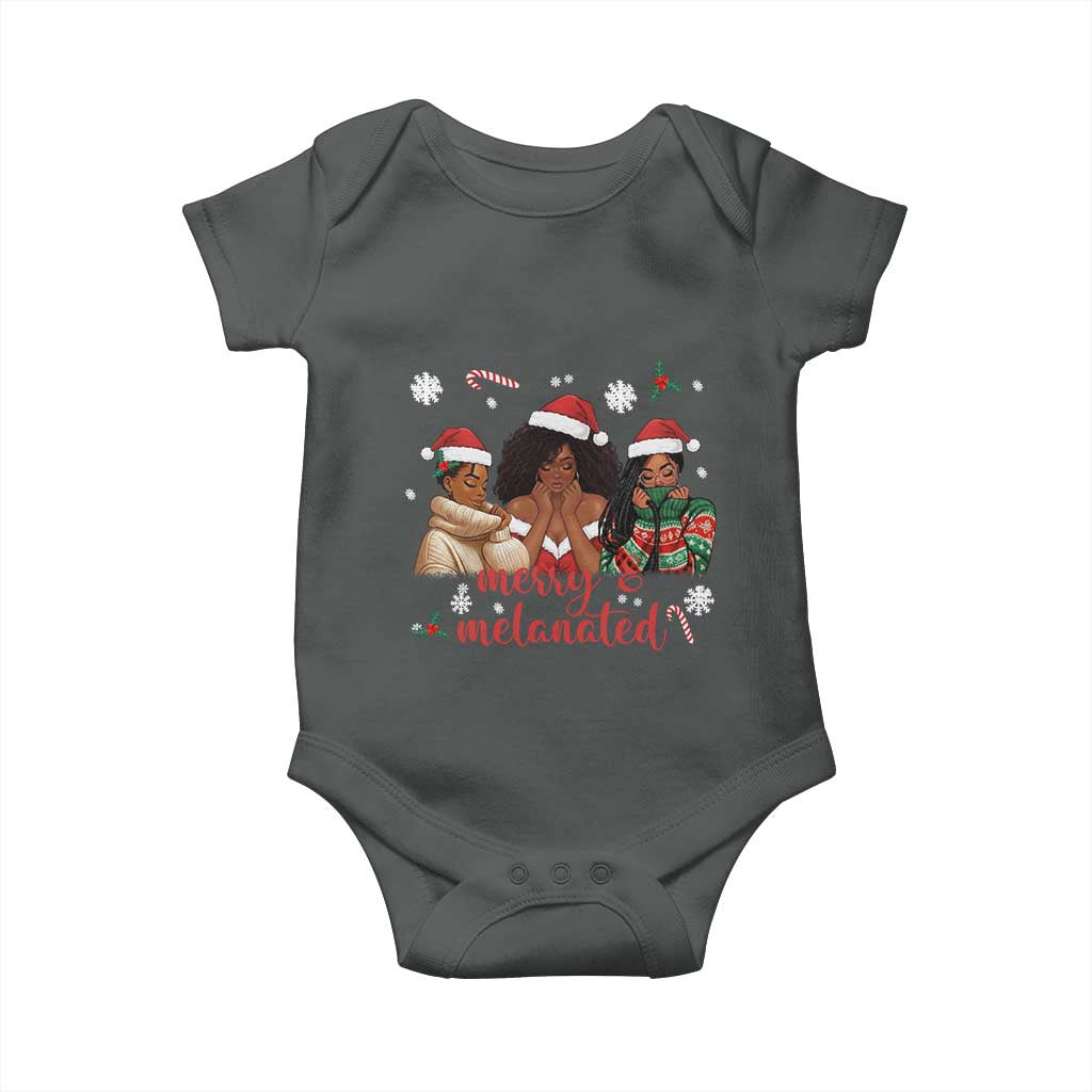 Melanin Christmas Baby Onesie Merry And Melanated Holiday Gift For Girl TS12 Dark Heather Print Your Wear