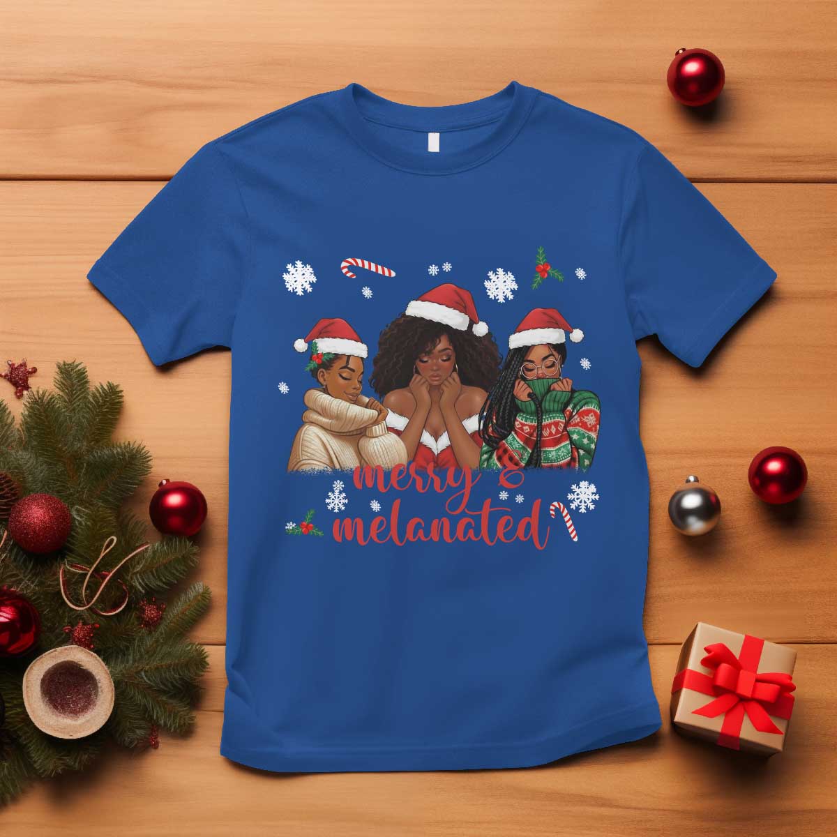 Melanin Christmas T Shirt Merry And Melanated Holiday Gift For Girl TS12 Royal Blue Print Your Wear