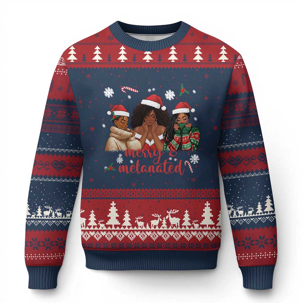 Melanin Xmas Ugly Christmas Sweater Merry And Melanated Holiday Gift For Girl TS12 Navy Red Print Your Wear