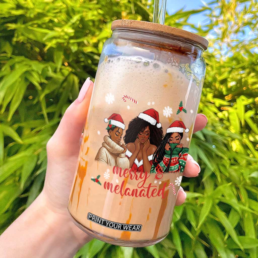 Melanin Christmas Glass Can Merry And Melanated Holiday Gift For Girl TS12 Black Print Your Wear