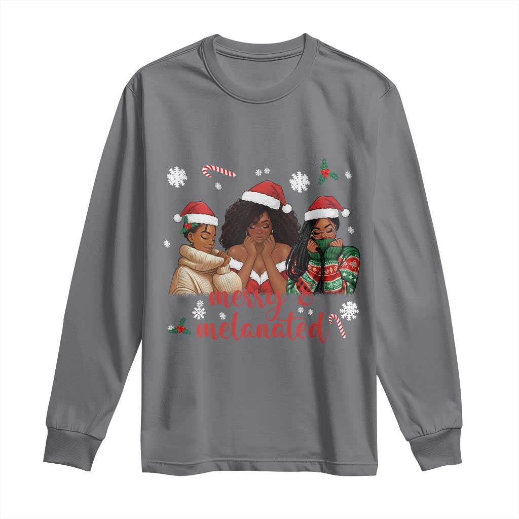 Melanin Christmas Long Sleeve Shirt Merry And Melanated Holiday Gift For Girl TS12 Charcoal Print Your Wear