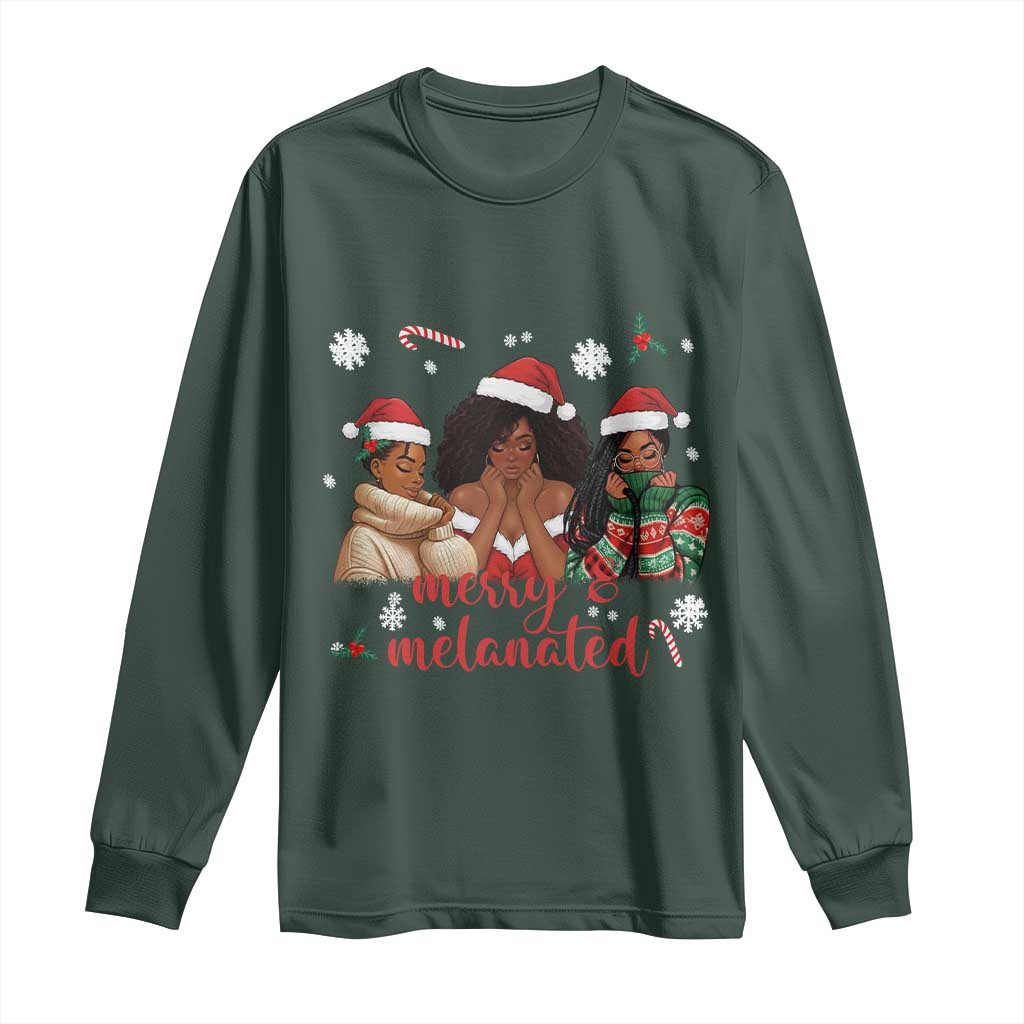 Melanin Christmas Long Sleeve Shirt Merry And Melanated Holiday Gift For Girl TS12 Dark Forest Green Print Your Wear
