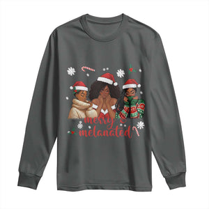 Melanin Christmas Long Sleeve Shirt Merry And Melanated Holiday Gift For Girl TS12 Dark Heather Print Your Wear