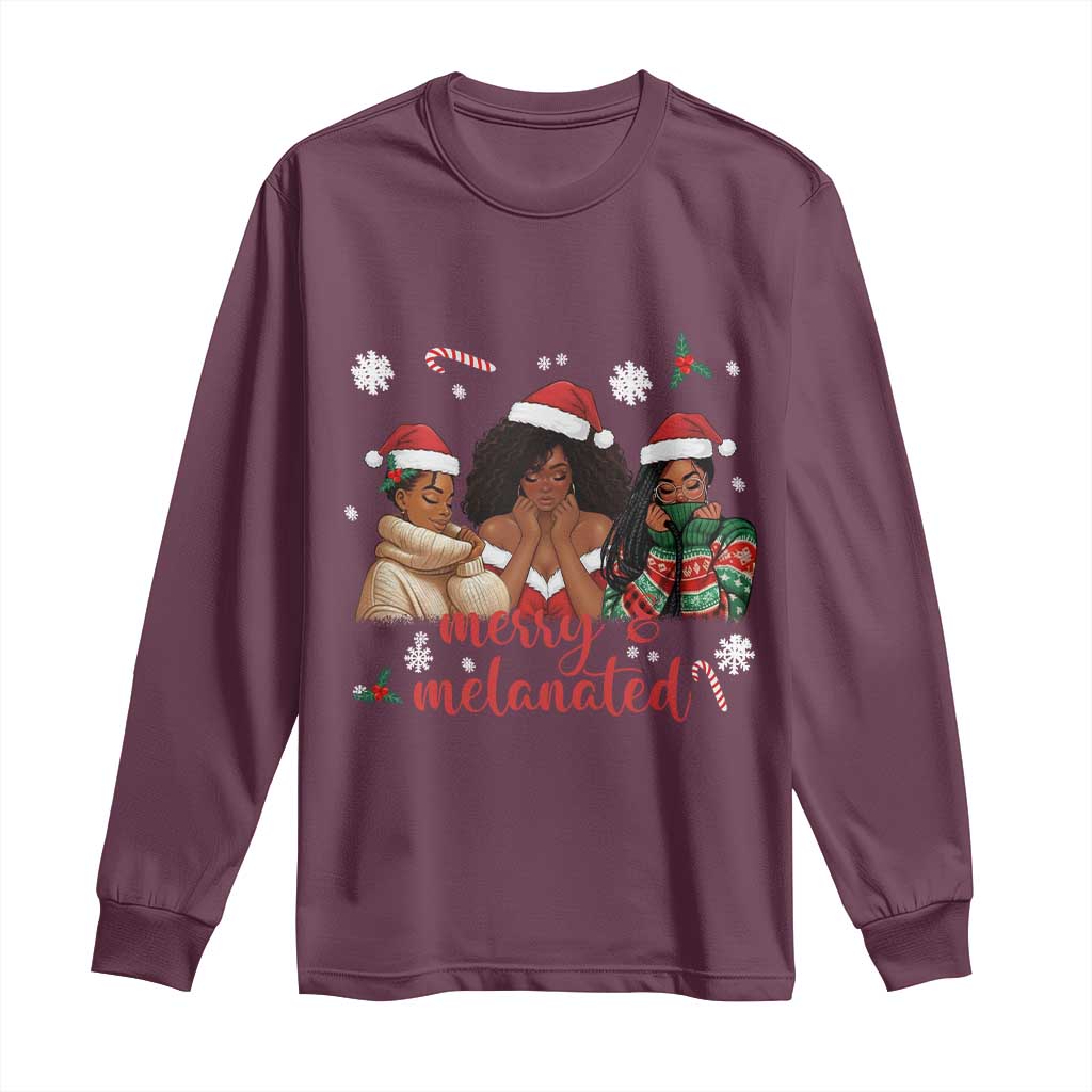 Melanin Christmas Long Sleeve Shirt Merry And Melanated Holiday Gift For Girl TS12 Maroon Print Your Wear