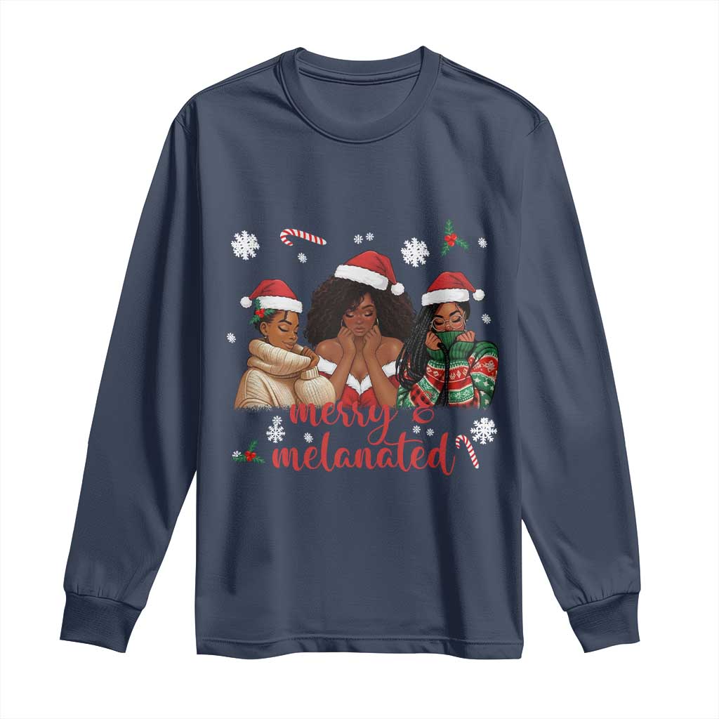 Melanin Christmas Long Sleeve Shirt Merry And Melanated Holiday Gift For Girl TS12 Navy Print Your Wear