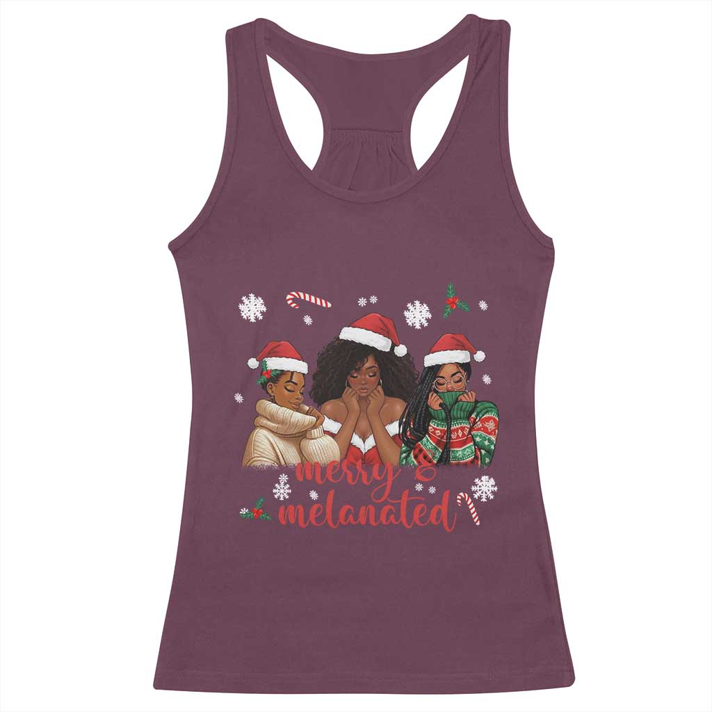 Melanin Christmas Racerback Tank Top Merry And Melanated Holiday Gift For Girl TS12 Maroon Print Your Wear