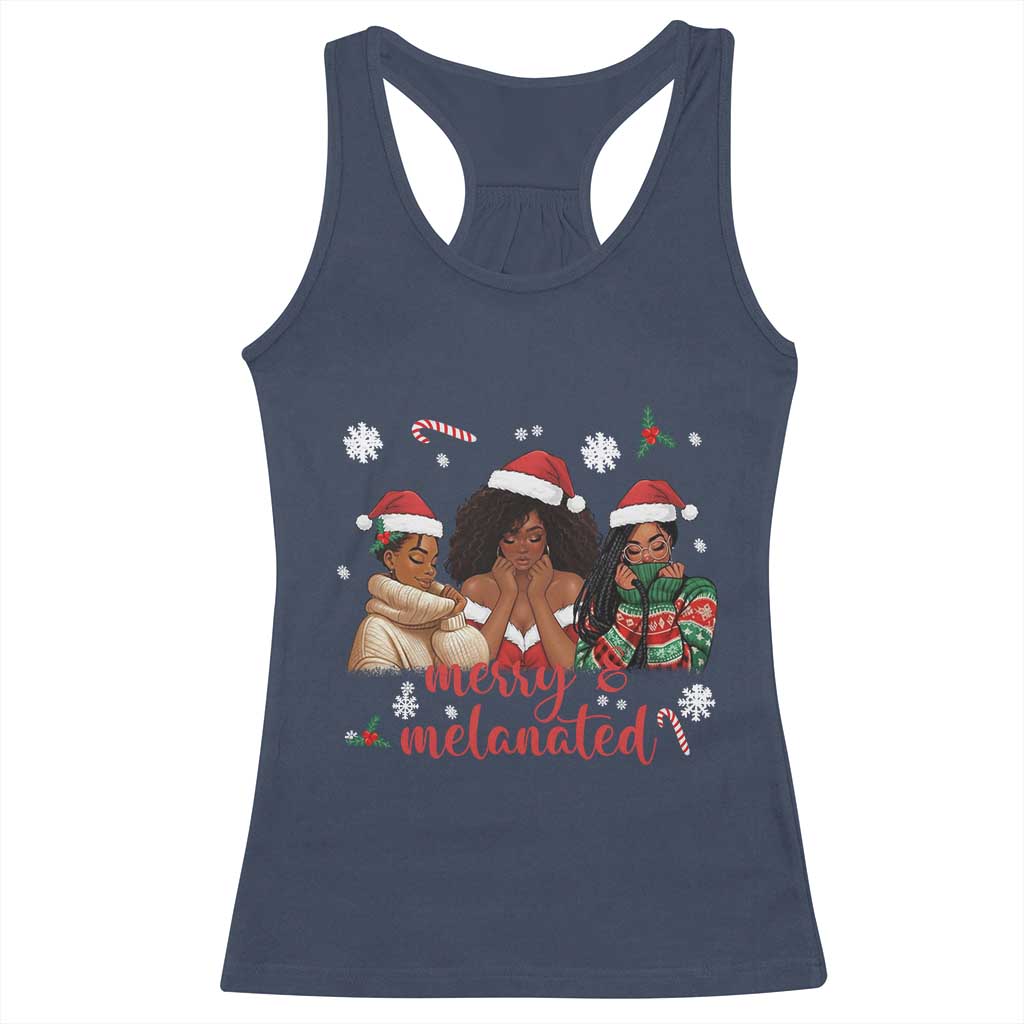 Melanin Christmas Racerback Tank Top Merry And Melanated Holiday Gift For Girl TS12 Navy Print Your Wear