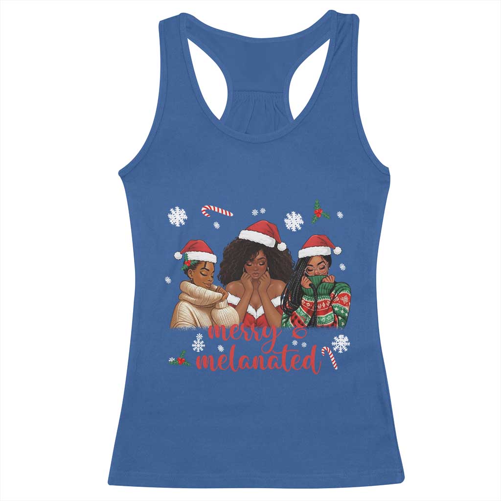 Melanin Christmas Racerback Tank Top Merry And Melanated Holiday Gift For Girl TS12 Royal Blue Print Your Wear