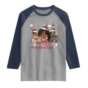 Melanin Christmas Raglan Shirt Merry And Melanated Holiday Gift For Girl TS12 Sport Gray Navy Print Your Wear