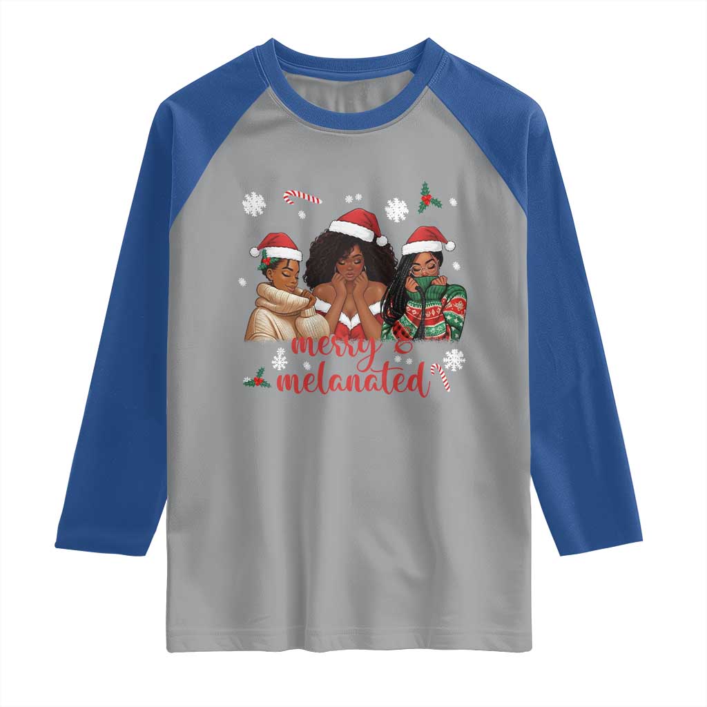 Melanin Christmas Raglan Shirt Merry And Melanated Holiday Gift For Girl TS12 Sport Gray Royal Print Your Wear