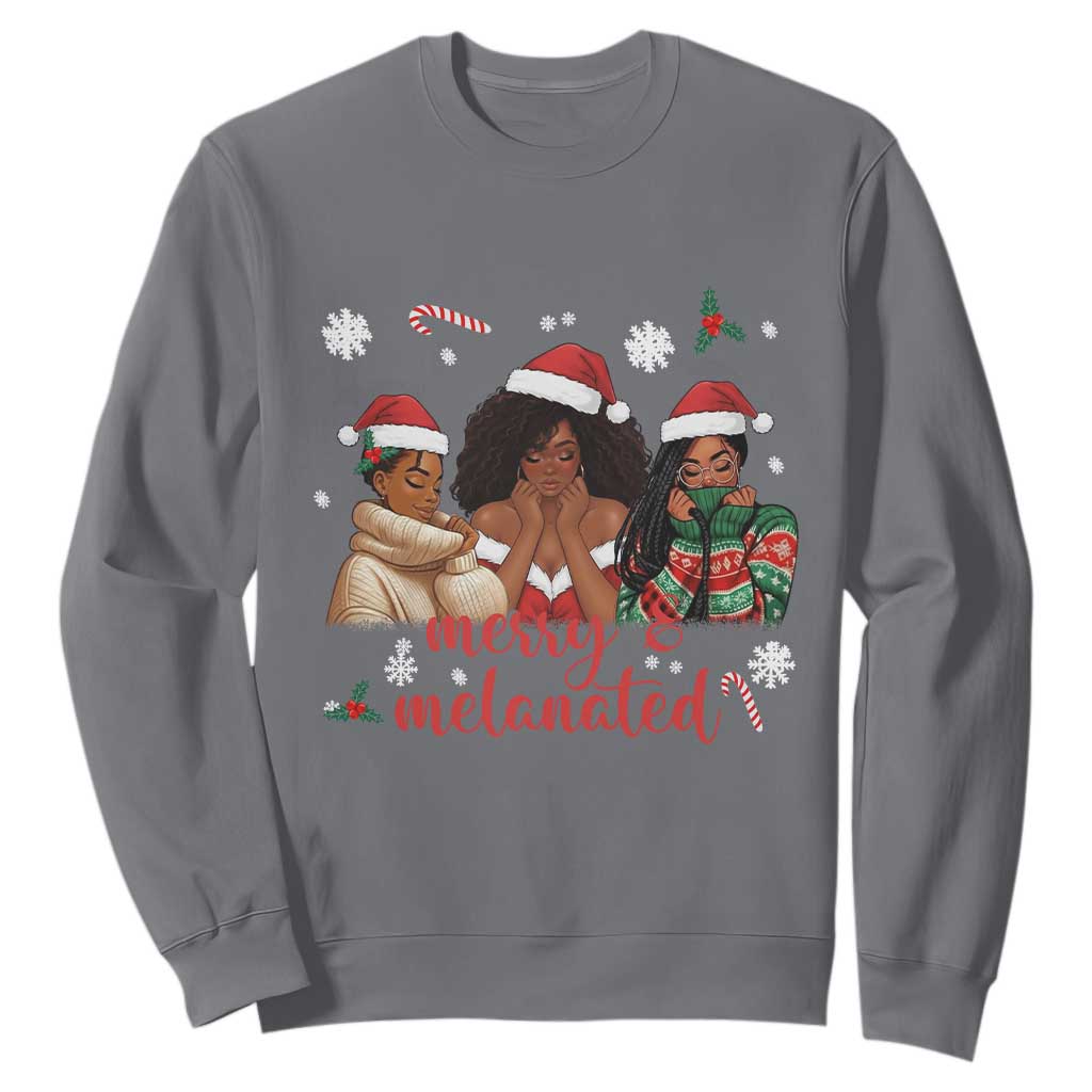 Melanin Christmas Sweatshirt Merry And Melanated Holiday Gift For Girl TS12 Charcoal Print Your Wear