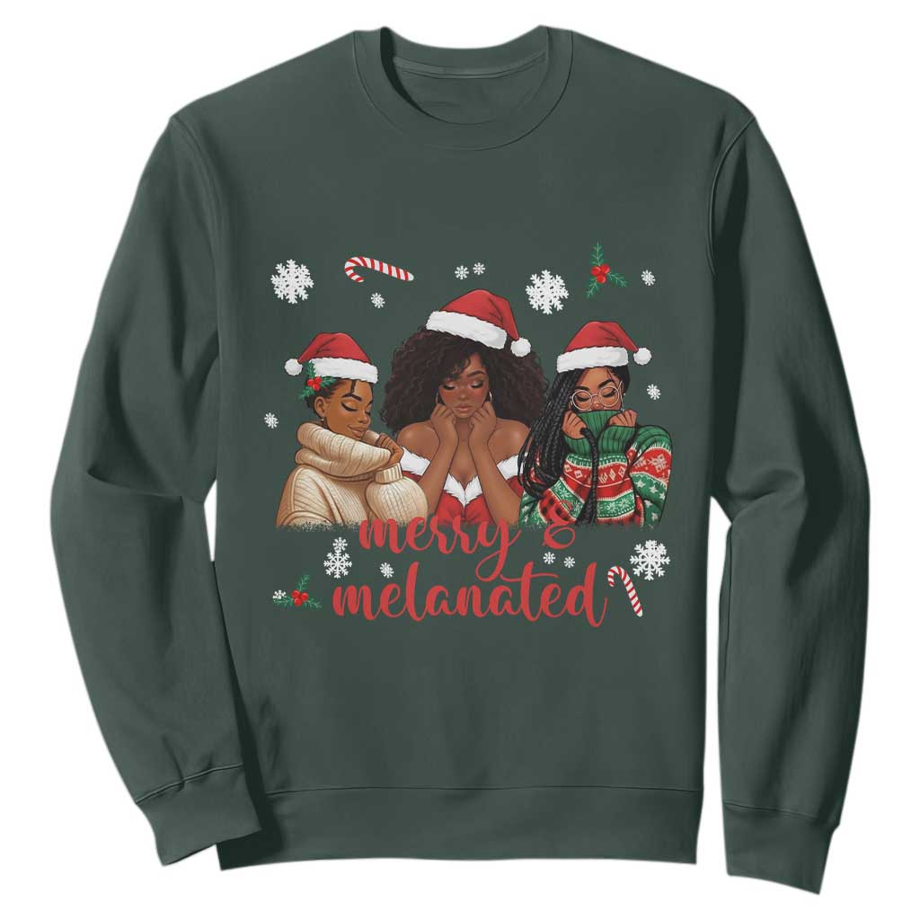 Melanin Christmas Sweatshirt Merry And Melanated Holiday Gift For Girl TS12 Dark Forest Green Print Your Wear