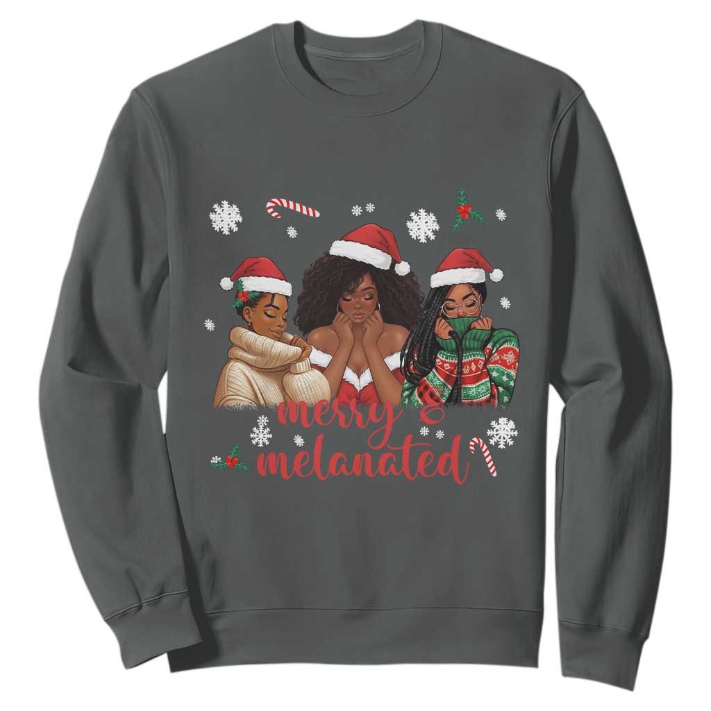 Melanin Christmas Sweatshirt Merry And Melanated Holiday Gift For Girl TS12 Dark Heather Print Your Wear