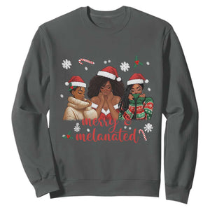 Melanin Christmas Sweatshirt Merry And Melanated Holiday Gift For Girl TS12 Dark Heather Print Your Wear