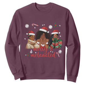 Melanin Christmas Sweatshirt Merry And Melanated Holiday Gift For Girl TS12 Maroon Print Your Wear