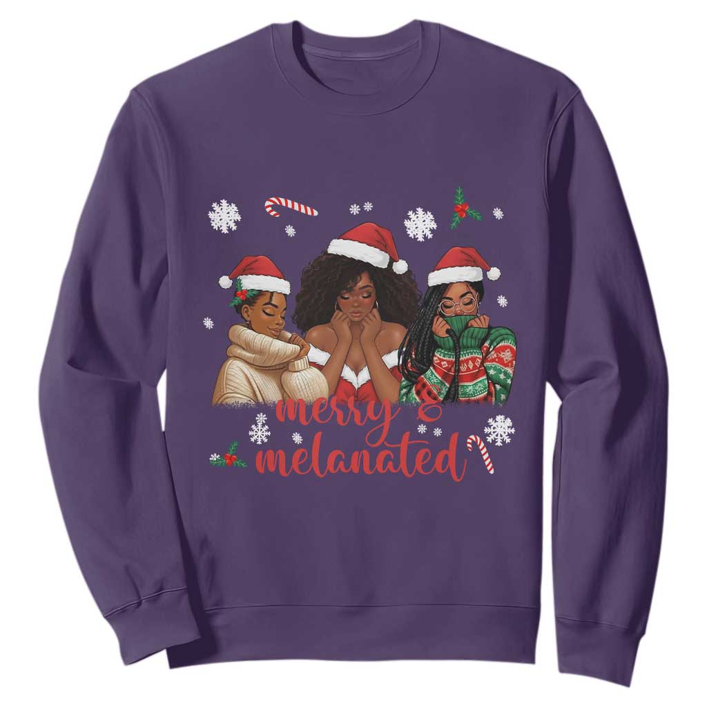 Melanin Christmas Sweatshirt Merry And Melanated Holiday Gift For Girl TS12 Purple Print Your Wear