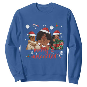 Melanin Christmas Sweatshirt Merry And Melanated Holiday Gift For Girl TS12 Royal Blue Print Your Wear