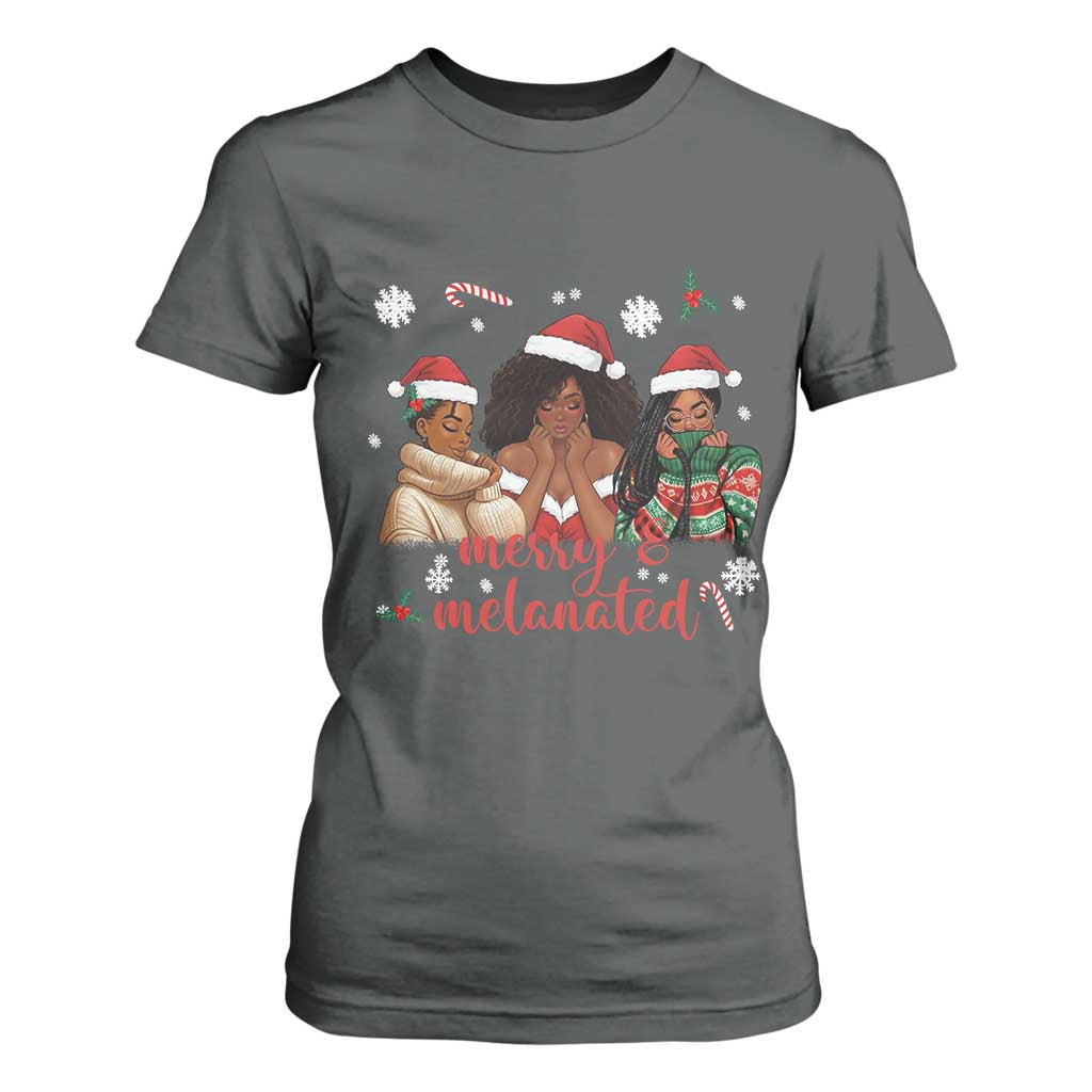 Melanin Christmas T Shirt For Women Merry And Melanated Holiday Gift For Girl TS12 Dark Heather Print Your Wear