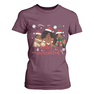 Melanin Christmas T Shirt For Women Merry And Melanated Holiday Gift For Girl TS12 Maroon Print Your Wear