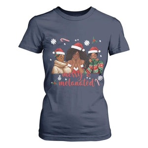Melanin Christmas T Shirt For Women Merry And Melanated Holiday Gift For Girl TS12 Navy Print Your Wear