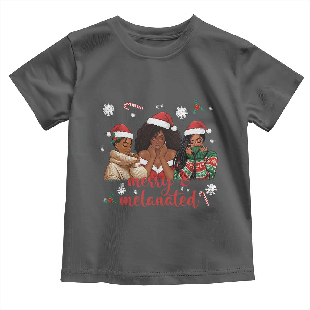 Melanin Christmas Toddler T Shirt Merry And Melanated Holiday Gift For Girl TS12 Dark Heather Print Your Wear