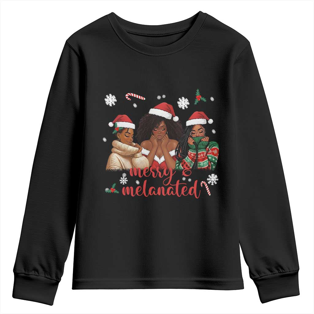 Melanin Christmas Youth Sweatshirt Merry And Melanated Holiday Gift For Girl TS12 Black Print Your Wear