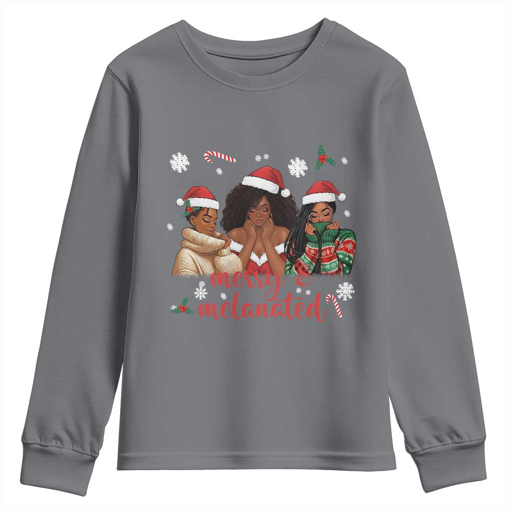 Melanin Christmas Youth Sweatshirt Merry And Melanated Holiday Gift For Girl TS12 Charcoal Print Your Wear