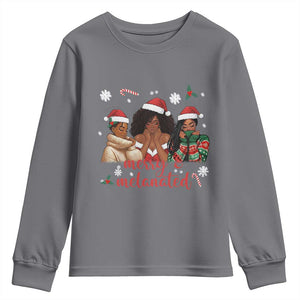 Melanin Christmas Youth Sweatshirt Merry And Melanated Holiday Gift For Girl TS12 Charcoal Print Your Wear