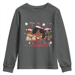 Melanin Christmas Youth Sweatshirt Merry And Melanated Holiday Gift For Girl TS12 Dark Heather Print Your Wear