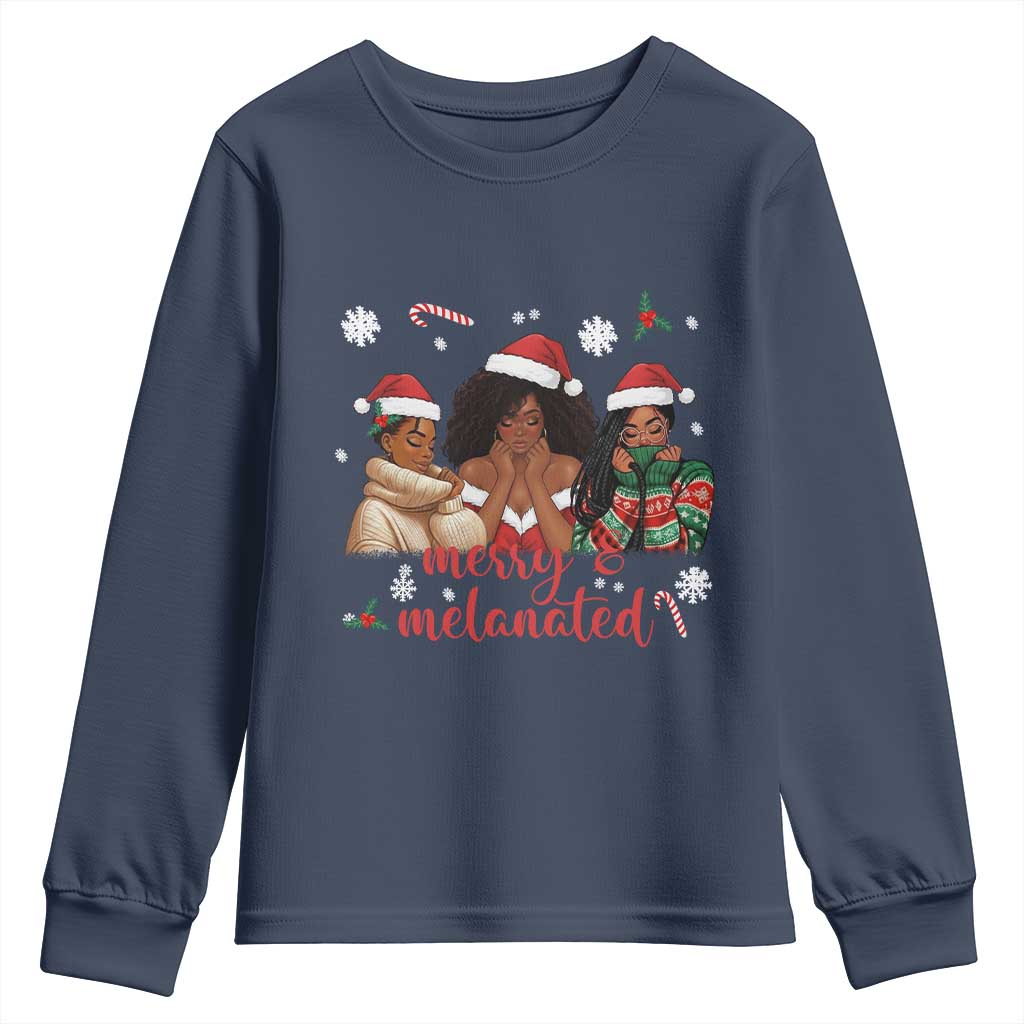 Melanin Christmas Youth Sweatshirt Merry And Melanated Holiday Gift For Girl TS12 Navy Print Your Wear