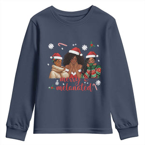 Melanin Christmas Youth Sweatshirt Merry And Melanated Holiday Gift For Girl TS12 Navy Print Your Wear