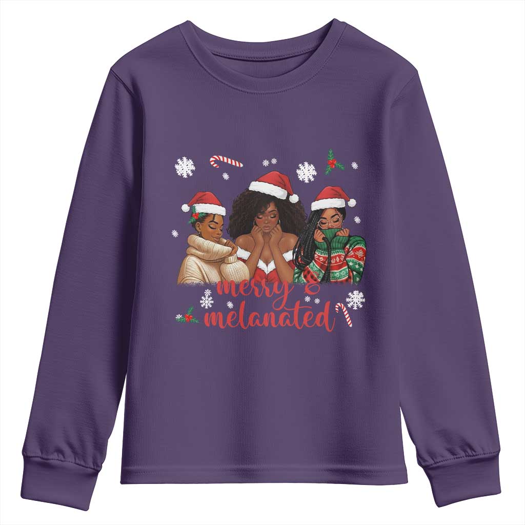 Melanin Christmas Youth Sweatshirt Merry And Melanated Holiday Gift For Girl TS12 Purple Print Your Wear