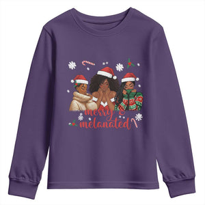 Melanin Christmas Youth Sweatshirt Merry And Melanated Holiday Gift For Girl TS12 Purple Print Your Wear