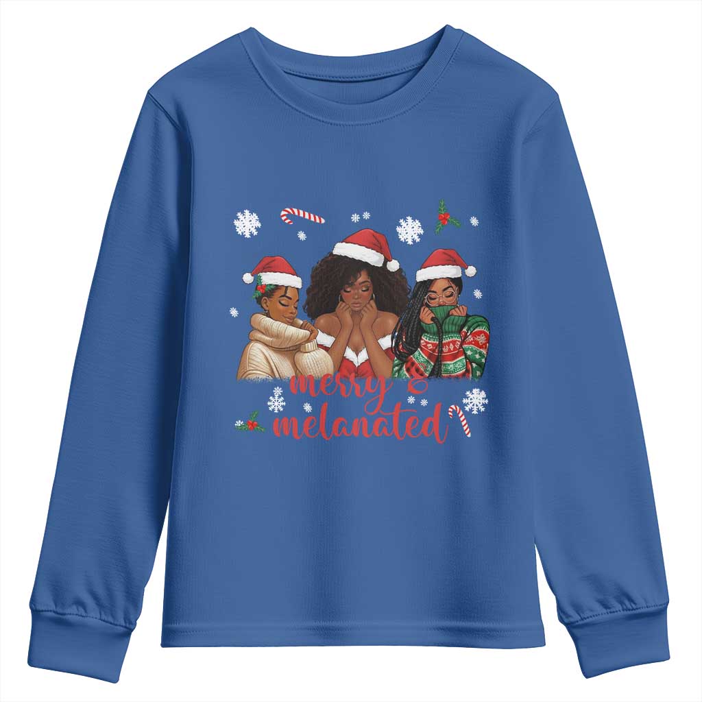 Melanin Christmas Youth Sweatshirt Merry And Melanated Holiday Gift For Girl TS12 Royal Blue Print Your Wear