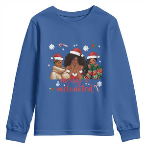 Melanin Christmas Youth Sweatshirt Merry And Melanated Holiday Gift For Girl TS12 Royal Blue Print Your Wear