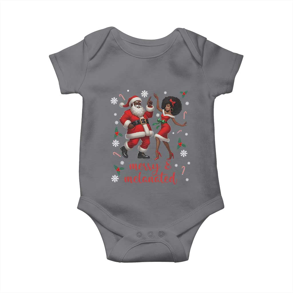 African American Christmas Baby Onesie Funny Dancing Black Santa And Mrs Claus Merry And Melanated TS12 Charcoal Print Your Wear