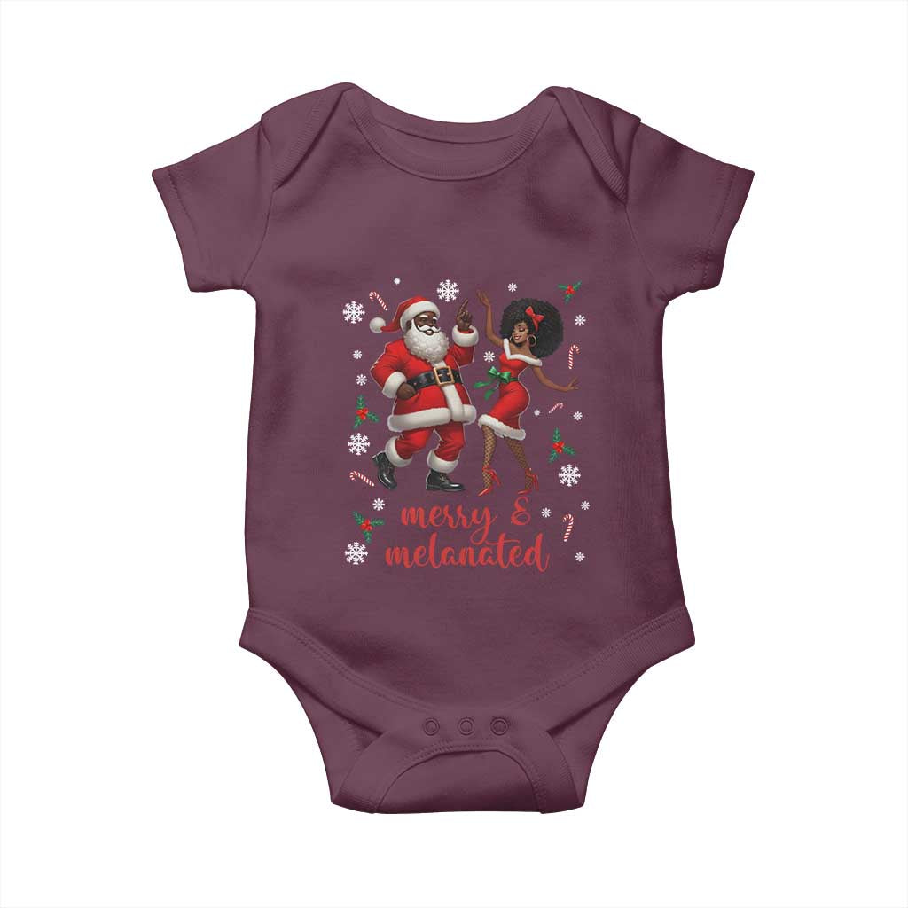 African American Christmas Baby Onesie Funny Dancing Black Santa And Mrs Claus Merry And Melanated TS12 Maroon Print Your Wear