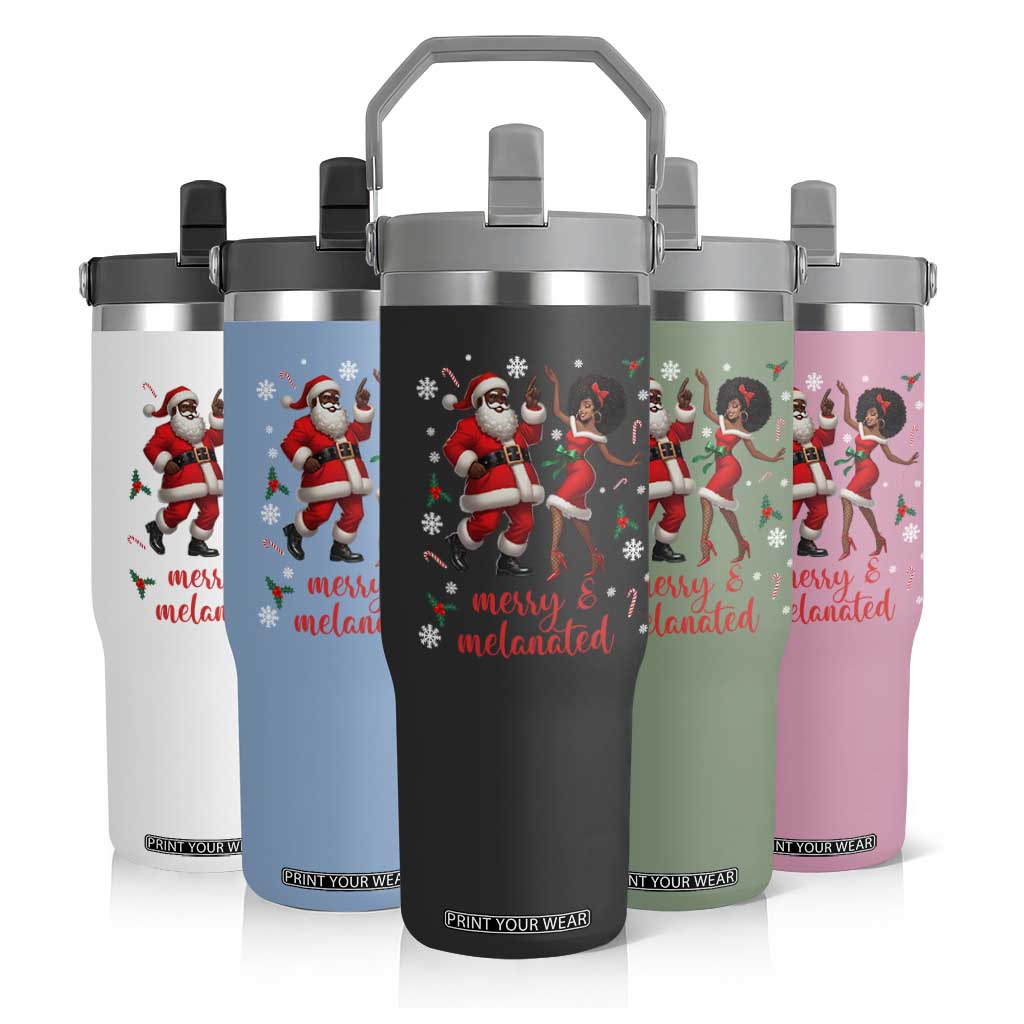 African American Christmas Flip Straw Tumbler Funny Dancing Black Santa And Mrs Claus Merry And Melanated TS12 Print Your Wear