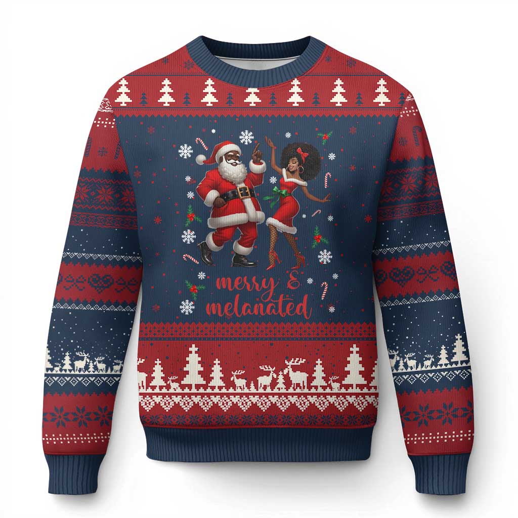 African American Xmas Ugly Christmas Sweater Funny Dancing Black Santa And Mrs Claus Merry And Melanated TS12 Navy Red Print Your Wear