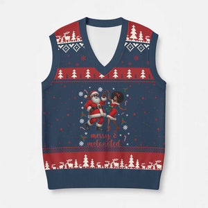 African American Xmas V-Neck Knit Sweater Vest Funny Dancing Black Santa And Mrs Claus Merry And Melanated TS12 Navy Red Print Your Wear