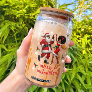 African American Christmas Glass Can Funny Dancing Black Santa And Mrs Claus Merry And Melanated TS12 Black Print Your Wear