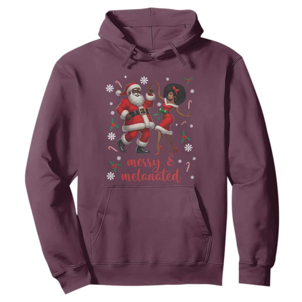 African American Christmas Hoodie Funny Dancing Black Santa And Mrs Claus Merry And Melanated TS12 Maroon Print Your Wear