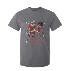 African American Christmas T Shirt For Kid Funny Dancing Black Santa And Mrs Claus Merry And Melanated TS12 Charcoal Print Your Wear