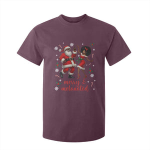 African American Christmas T Shirt For Kid Funny Dancing Black Santa And Mrs Claus Merry And Melanated TS12 Maroon Print Your Wear
