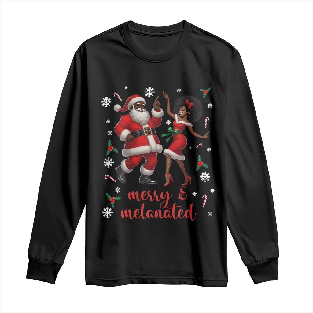 African American Christmas Long Sleeve Shirt Funny Dancing Black Santa And Mrs Claus Merry And Melanated TS12 Black Print Your Wear