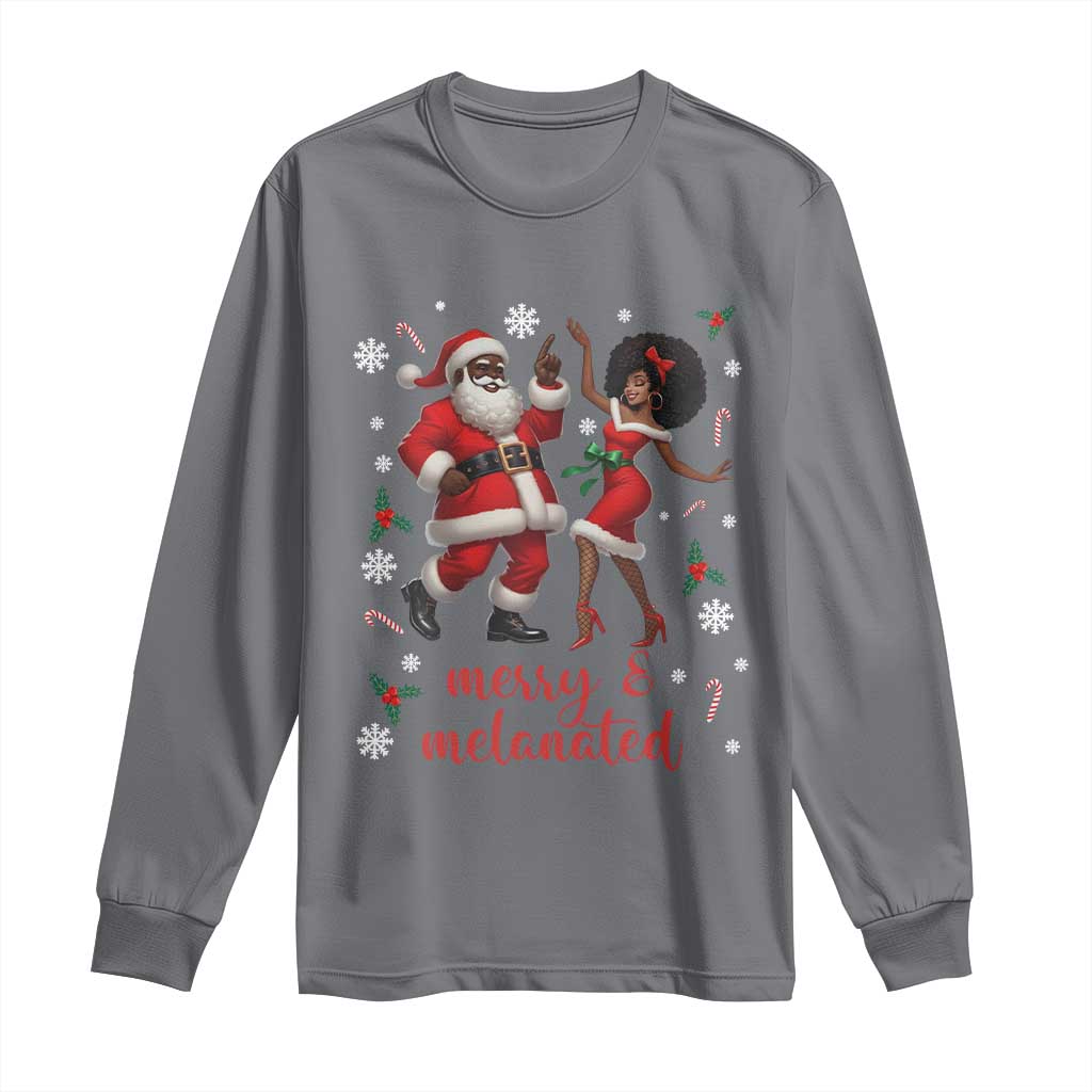 African American Christmas Long Sleeve Shirt Funny Dancing Black Santa And Mrs Claus Merry And Melanated TS12 Charcoal Print Your Wear